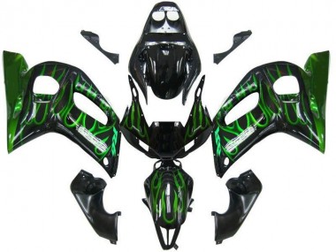 Carénage Moto Yamaha R6 98-02 - Noir Vert Flamme Bon Marché