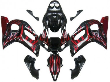 Carénage Moto Yamaha R6 98-02 - Noir Rouge Flamme Bon Marché