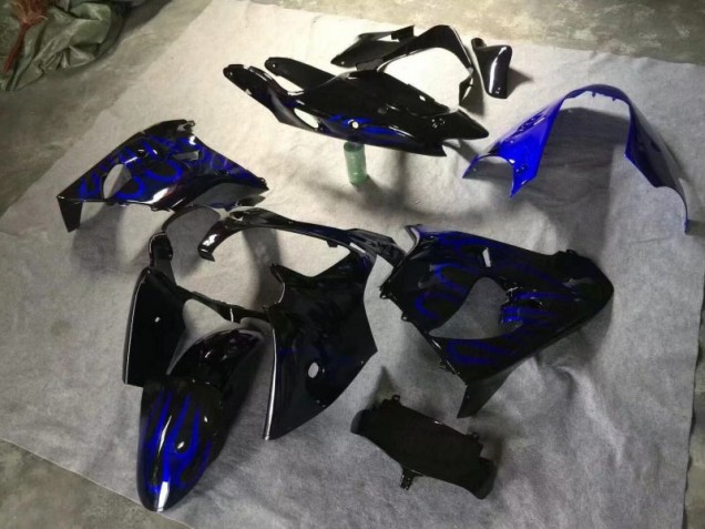Carénage Moto Kawasaki ZX9R 00-01 - Noir Brillant Bleu Flamme Carénage Moto Kawasaki ZX9R 00-01 - Noir Brillant Bleu Flamme