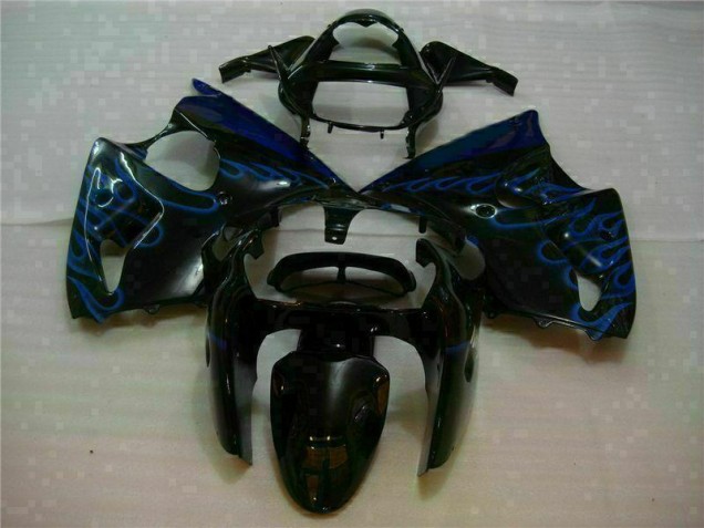 Carénage Moto Kawasaki ZX6R 00-02 - Noir avec Bleu Flamme Carénage Moto Kawasaki ZX6R 00-02 - Noir avec Bleu Flamme