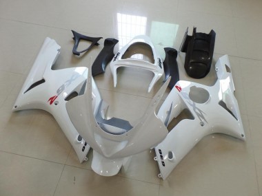 Carénage Moto Kawasaki ZX6R 03-04 - Blanc avec Argent Décalque Bon Marché