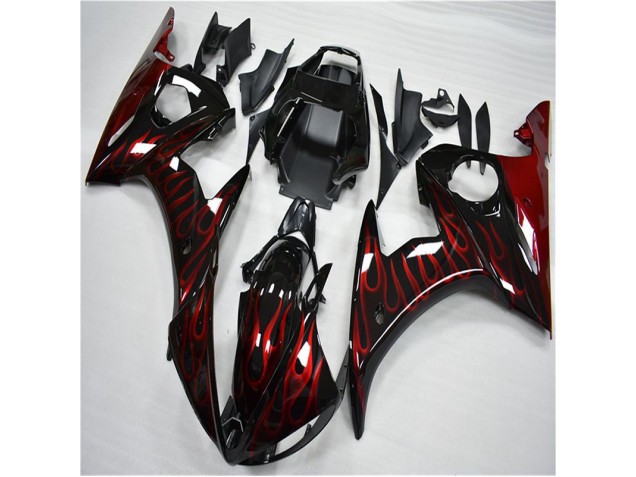 Carénage Moto Yamaha R6 03-05 - Noir Rouge Flamme Carénage Moto Yamaha R6 03-05 - Noir Rouge Flamme