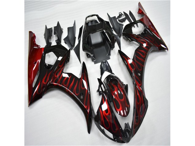 Carénage Moto Yamaha R6 03-05 - Noir Rouge Flamme Carénage Moto Yamaha R6 03-05 - Noir Rouge Flamme