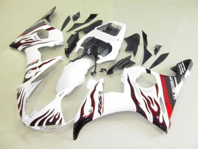 Carénage Moto Yamaha R6 03-05 - Blanc et Flamme Carénage Moto Yamaha R6 03-05 - Blanc et Flamme