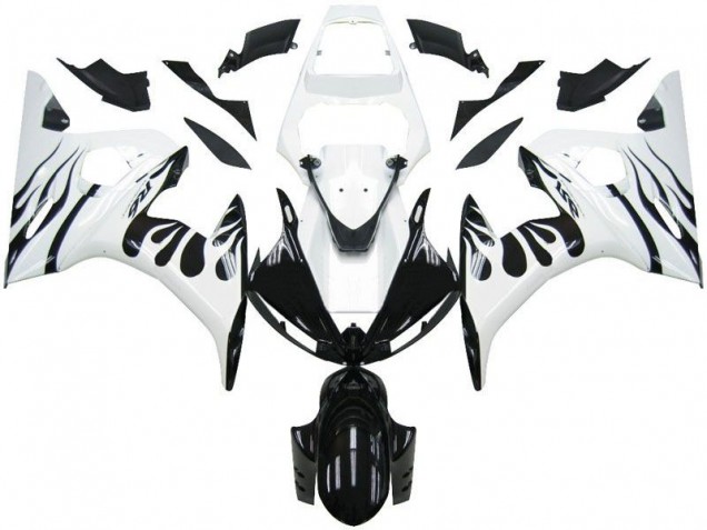 Carénage Moto Yamaha R6 03-05 - Blanc Flamme Noir Carénage Moto Yamaha R6 03-05 - Blanc Flamme Noir