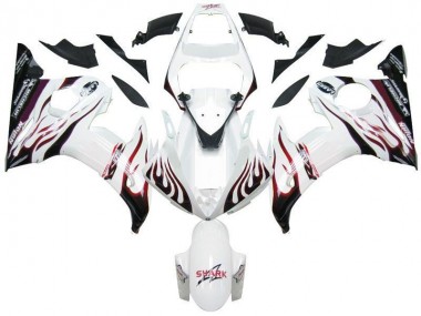 Carénage Moto Yamaha R6 03-05 - Blanc Noir Rouge Flamme Bon Marché