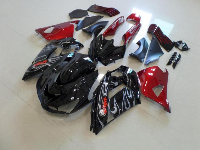 Carénage Moto Kawasaki ZX14R ZZR 1400 06-11 - Noir Nd Rouge Argent Flamme Carénage Moto Kawasaki ZX14R ZZR 1400 06-11 - Noir Nd Rouge Argent Flamme