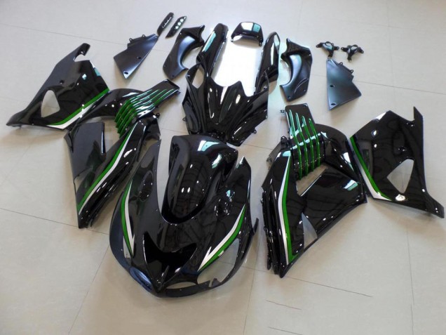 Carénage Moto Kawasaki ZX14R ZZR 1400 06-11 - Noir Brillant avec Ligne Verte Carénage Moto Kawasaki ZX14R ZZR 1400 06-11 - Noir Brillant avec Ligne Verte
