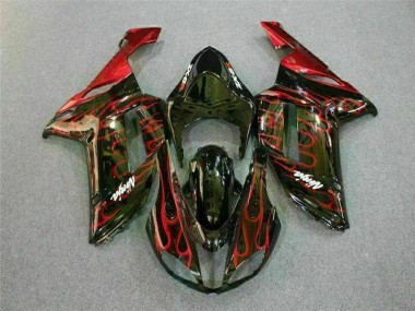 Carénage Moto Kawasaki ZX6R 07-08 - Noir Rouge Flamme Bon Marché