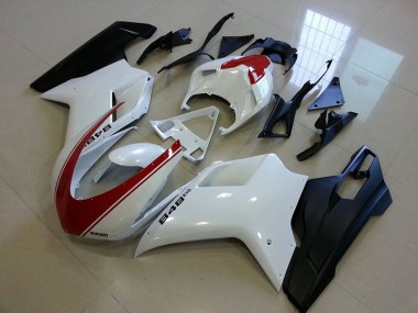Carénage Moto Ducati 848 1098 1198 07-14 - Noir Mat Blanc avec Rouge Bande Bon Marché