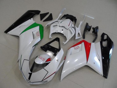 Carénage Moto Ducati 848 1098 1198 07-14 - Blanc Nacré avec Italy Flag Bon Marché