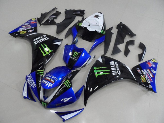 Carénages Moto Yamaha R1 12-14 - Bleu Noir Monster Carénages Moto Yamaha R1 12-14 - Bleu Noir Monster