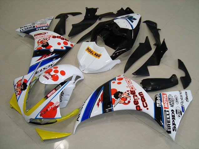 Carénage Moto Yamaha R1 12-14 - Blanc Noir Pepe Phone Carénage Moto Yamaha R1 12-14 - Blanc Noir Pepe Phone